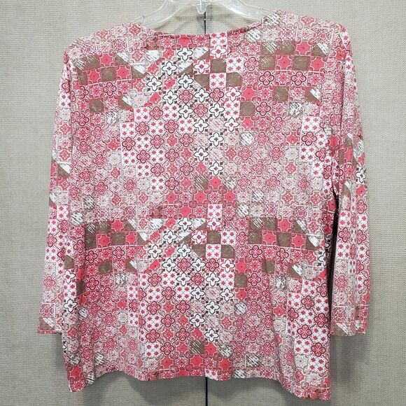 Chico's Cotton/Modal Patchwork Embellished Split Neck 3/4 Sleeve Blouse Sz 3(XL) - Picture 5 of 8